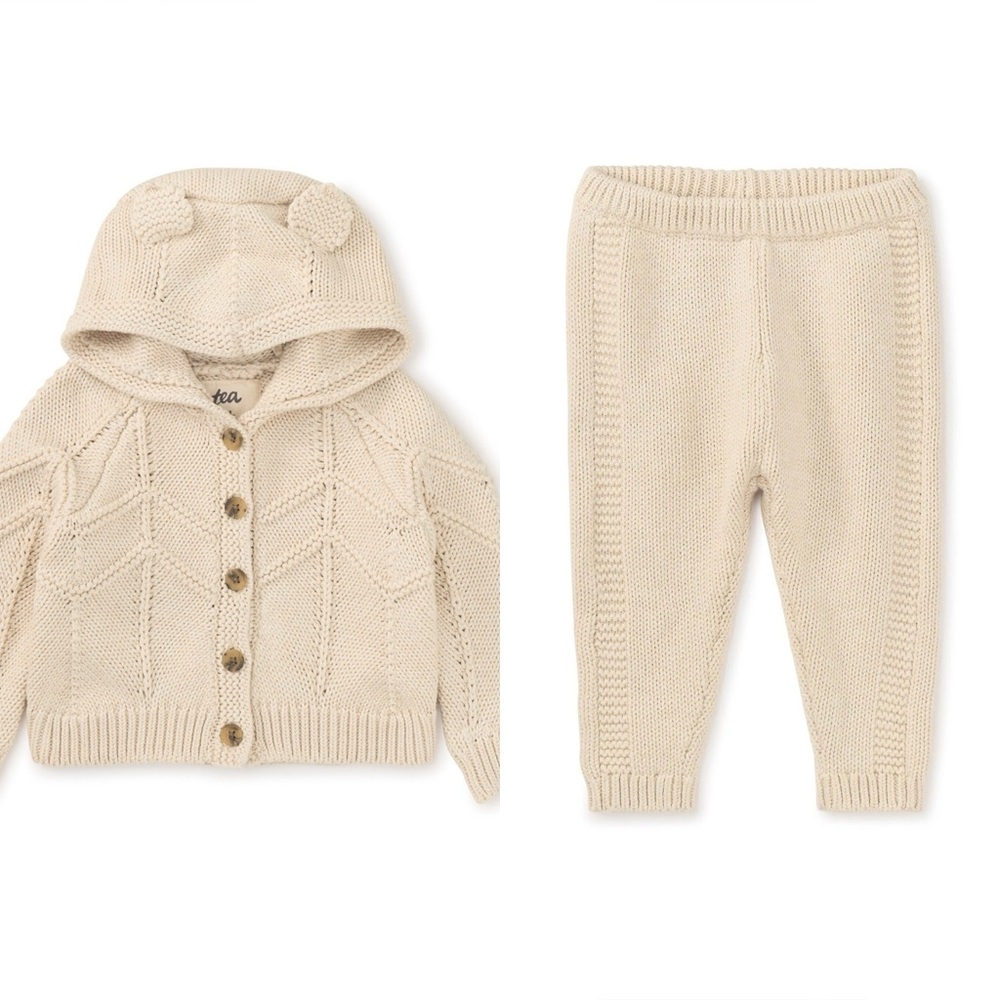 Tea Collection Cream Knit Matching Baby Sweater Set
